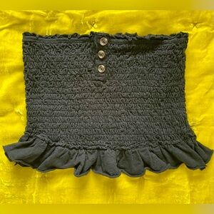 Free People We The Free  Black Babe Smocked Tube Top Ruffle hem Lar…
